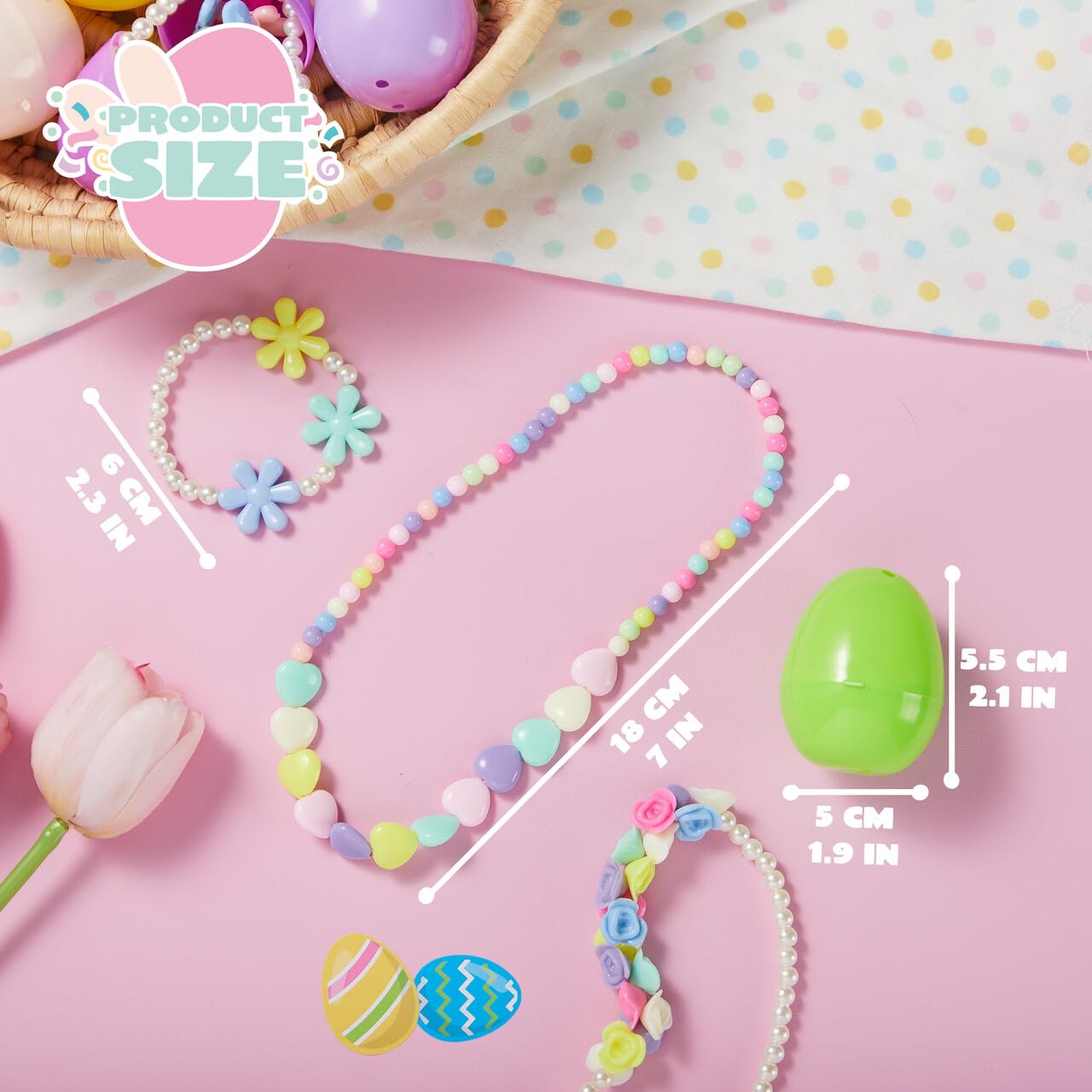 JOYIN 12-Pack Prefilled Easter Eggs with Jewelry Toys – 24 Necklaces & Bracelets for Kids