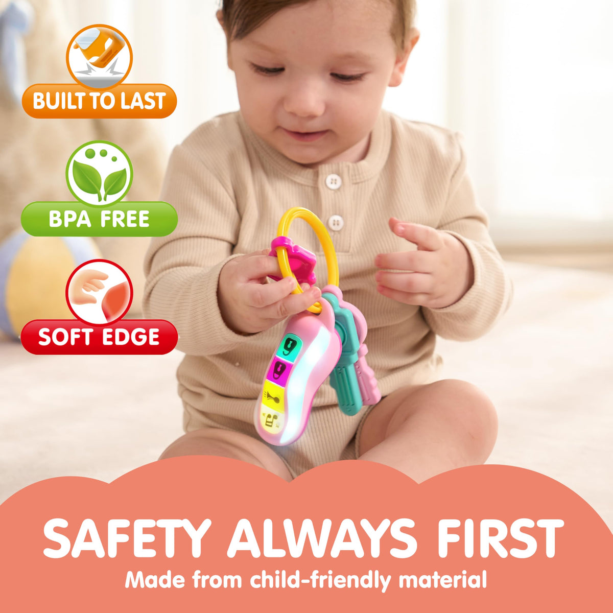 JOYIN Baby Car Keys Teether – Sensory Music & Lights Toy for Toddlers 10+ Months