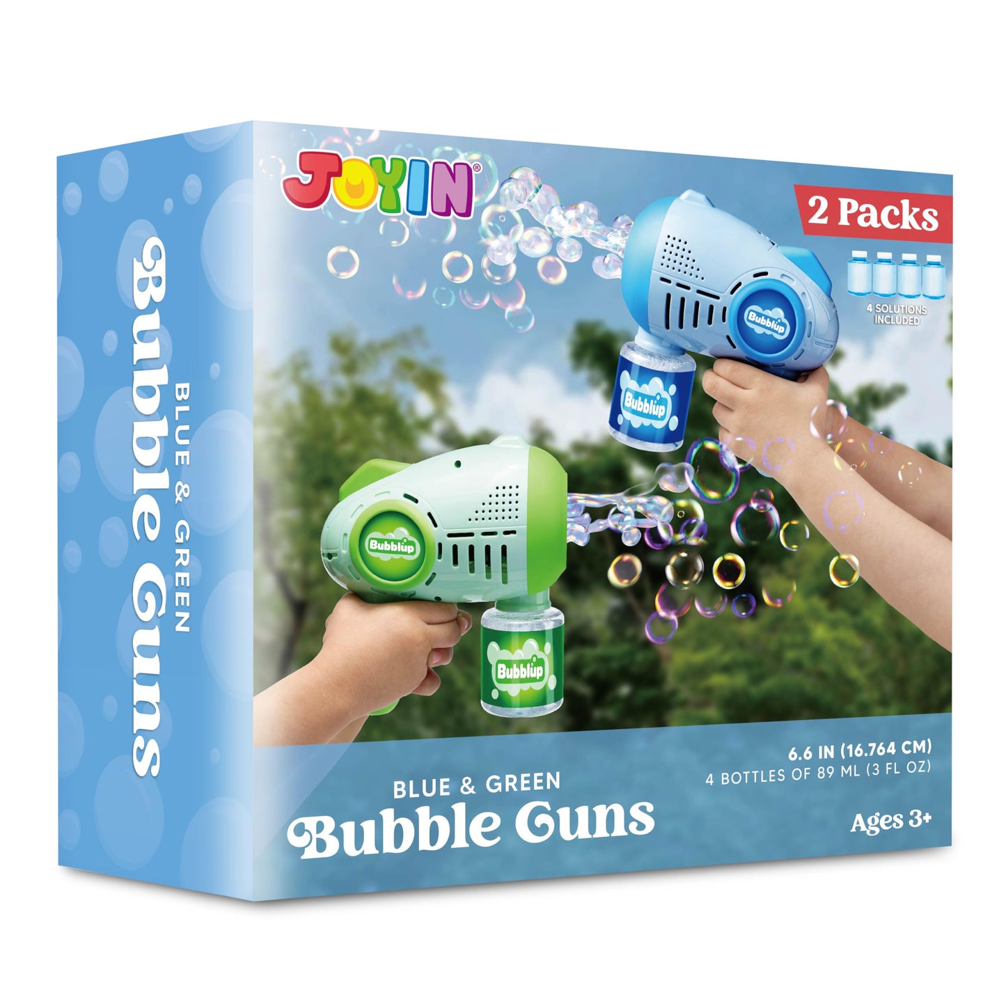 JOYIN 2 Kids Bubble Guns Set with 4 Bottles – LED Bubble Machine, 8-Hole Guns, 10,000+ Bubbles/Min