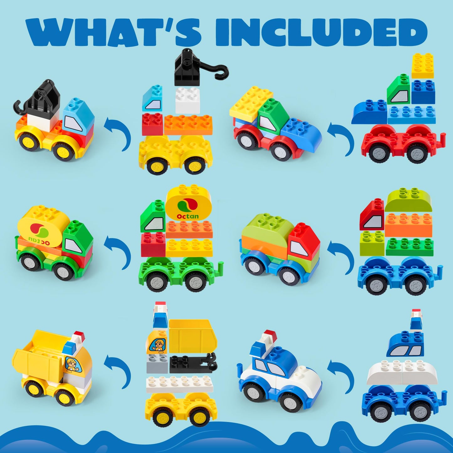 JOYIN 80Pcs Toddlers Car Building Blocks Set – 12 Vehicles, Build Your Own Toy Cars, Compatible with Brand Name Bricks