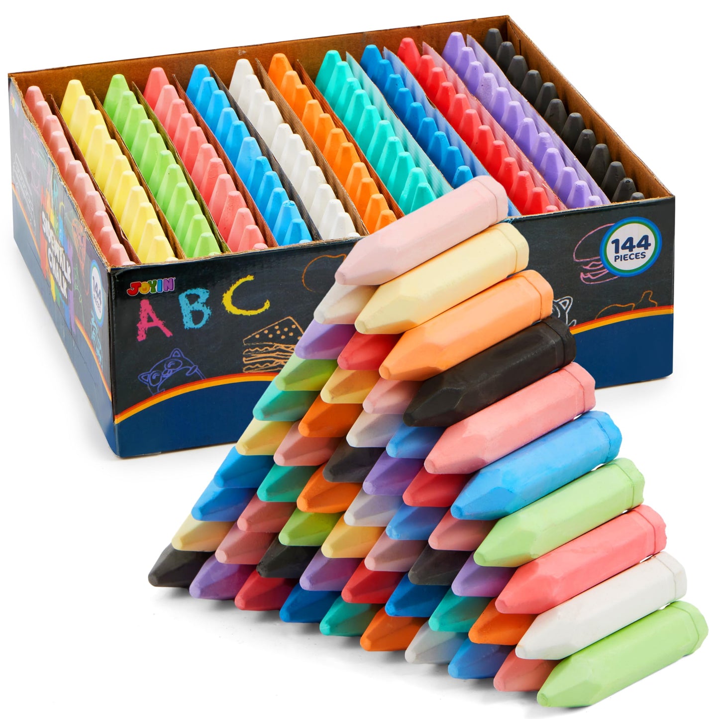 JOYIN 144 Pcs Cone Shaped Washable Chalk Set — 12 Colors, Non-Toxic, Outdoor Art for Kids