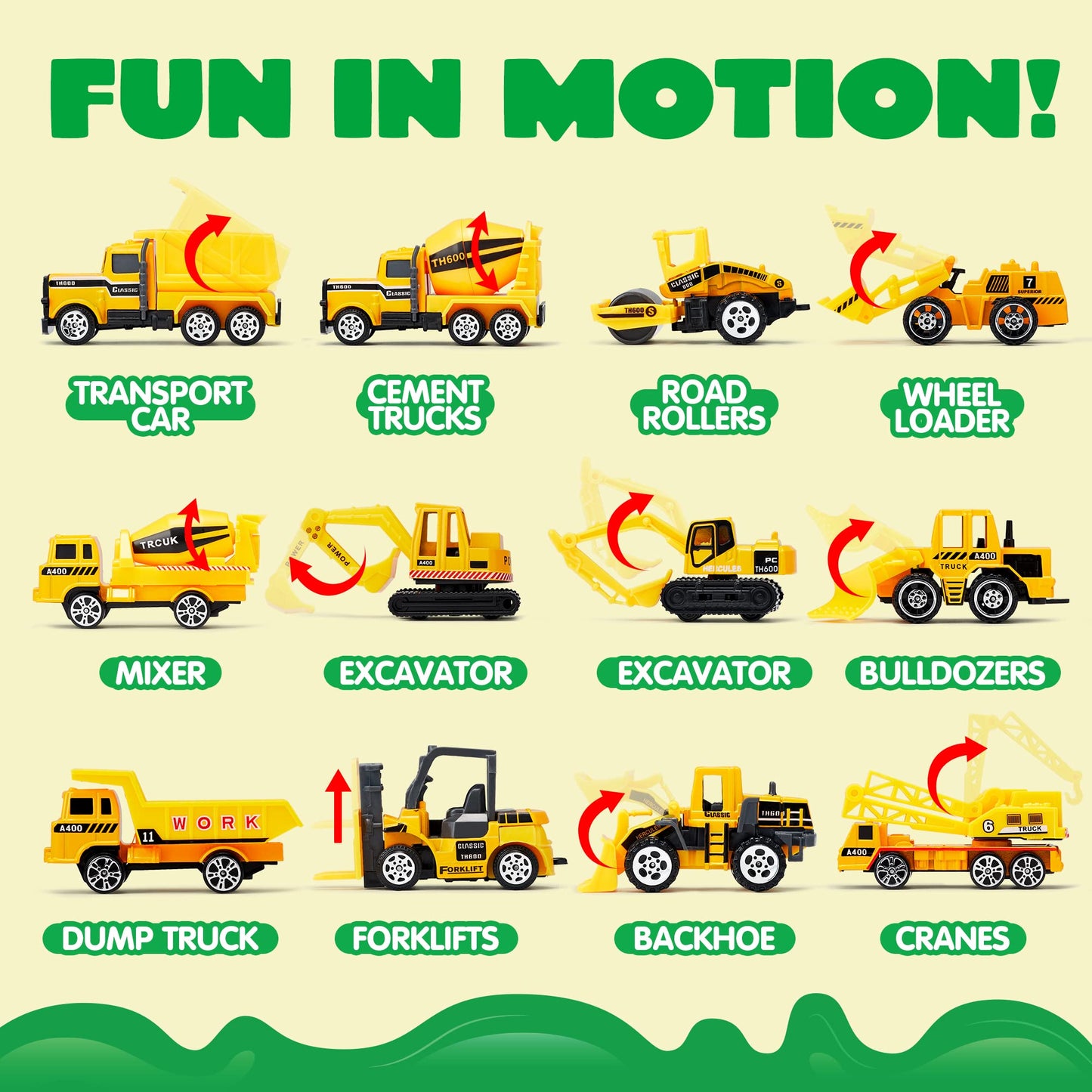 JOYIN 25-in-1 Kids Construction Truck Set – 24Pcs with Sounds & Lights, Carrier Truck, 12 Mini Vehicles & 12 Worker Figures