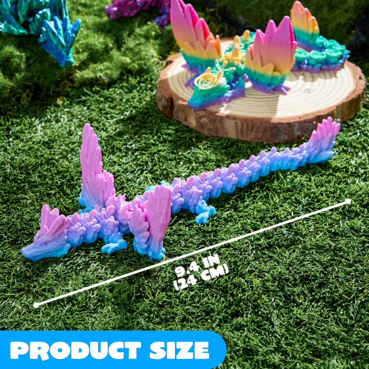 JOYIN 6 Pcs 12 Inch Large 3D Printed Dragon Fidget Toys — Articulated Gradient Dragons for Desk Decor