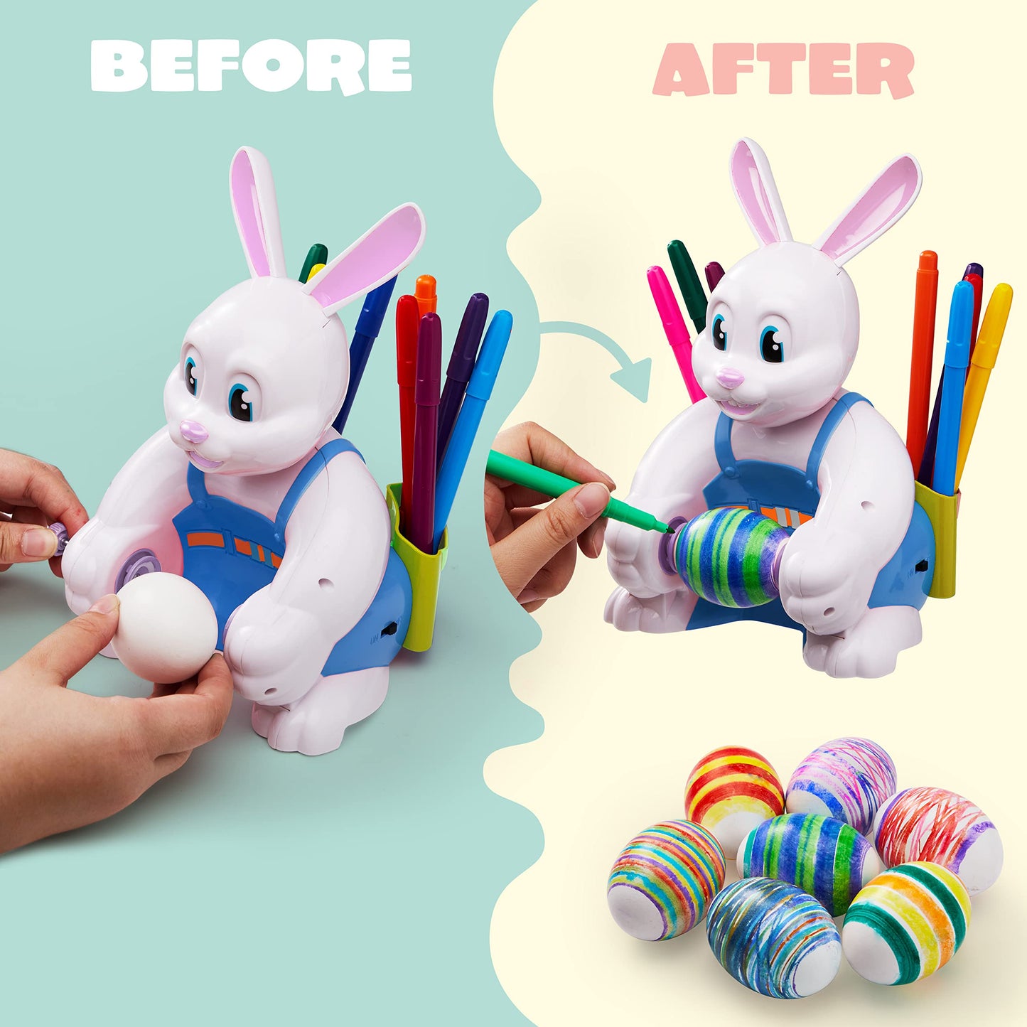 JOYIN Motorized Easter Egg Decorator Kit — Busy Bunny Spinner with 10 Non-Toxic Markers