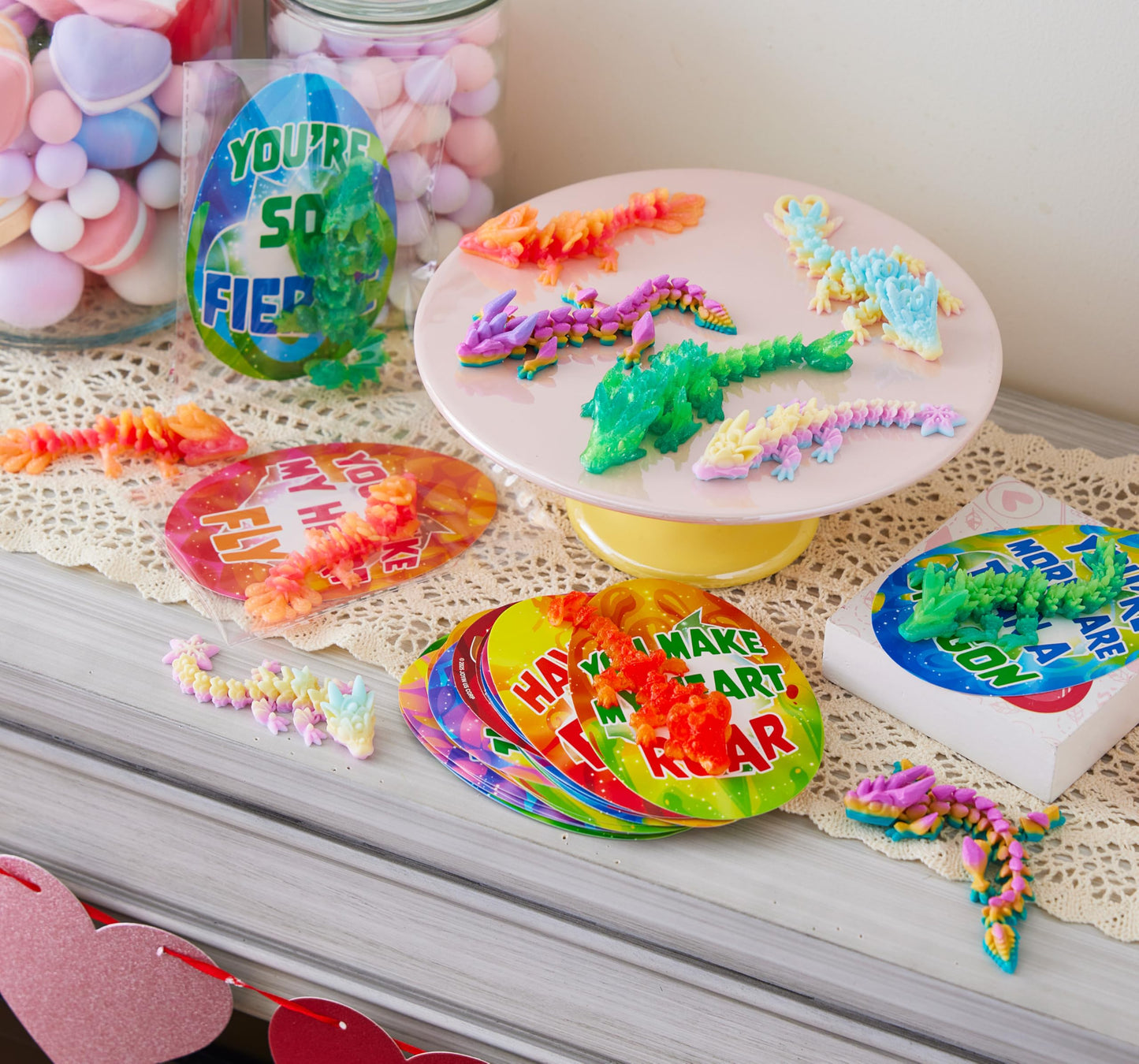 JOYIN 28pc 3D Printed Dragon Fidget Toys with Valentine Cards | Classroom Exchange Gifts