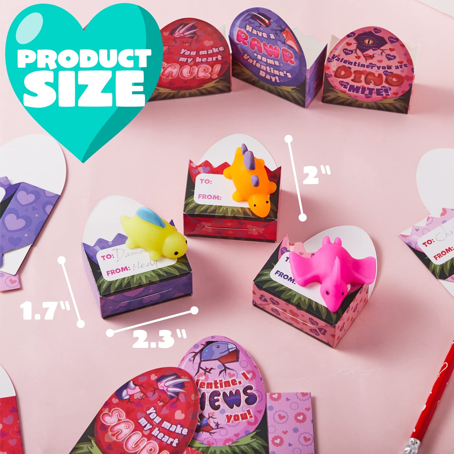 JOYIN 28-Pack Valentines Day Dinosaur Mochi Squishy Toys - Classroom Gifts & Party Favors
