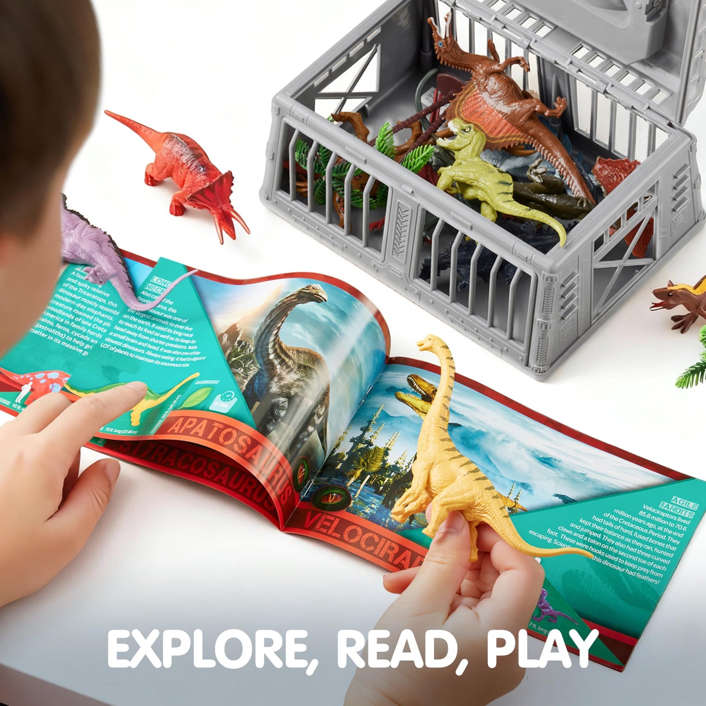 JOYIN 19-Piece Dinosaur Toys with Play Mat & Storage Cage for Toddlers