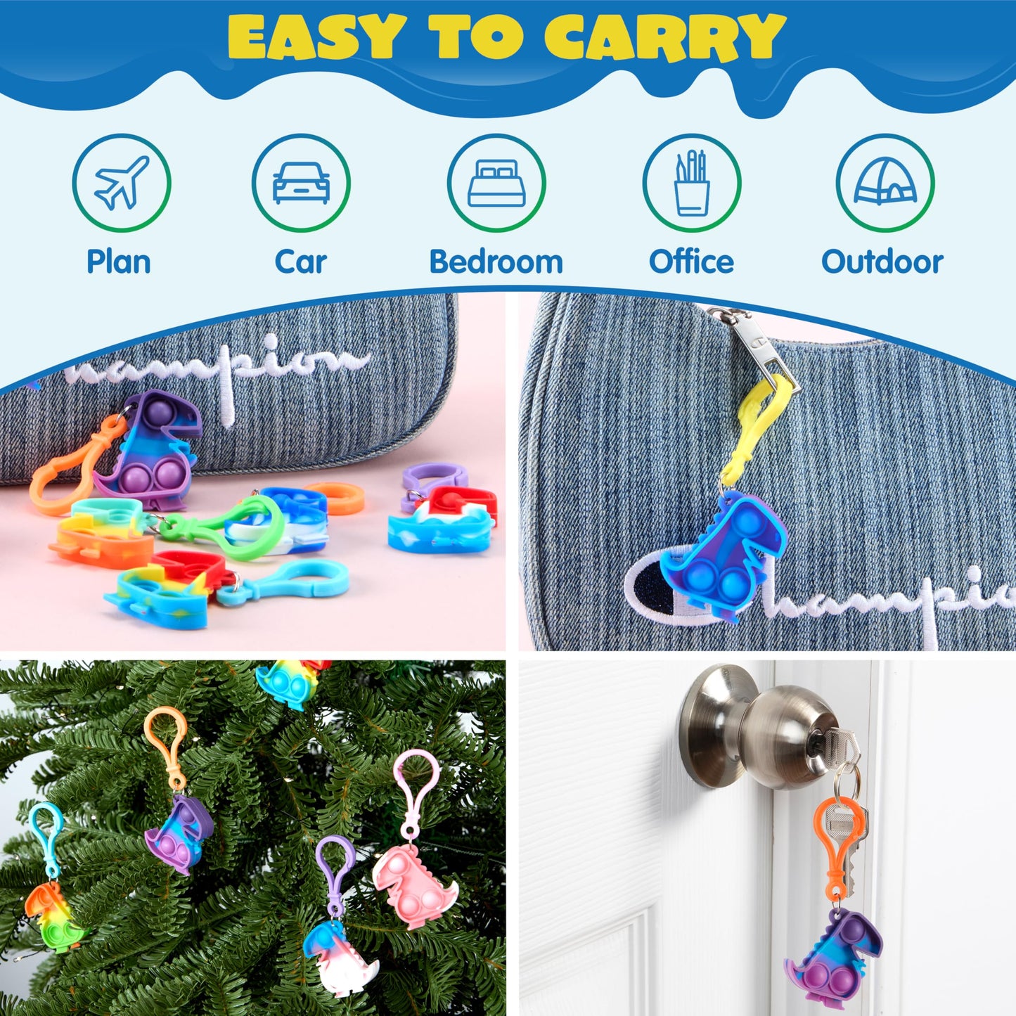 JOYIN Dinosaour Pop Fidget Keychain 30-Pack – Colorful Silicone Sensory Toys for Kids & Classrooms