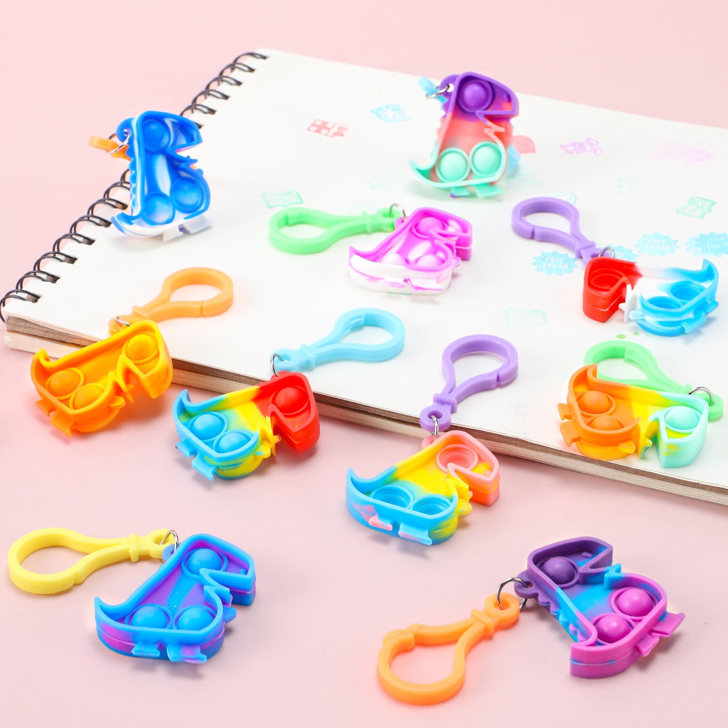 JOYIN Dinosaour Pop Fidget Keychain 30-Pack – Colorful Silicone Sensory Toys for Kids & Classrooms