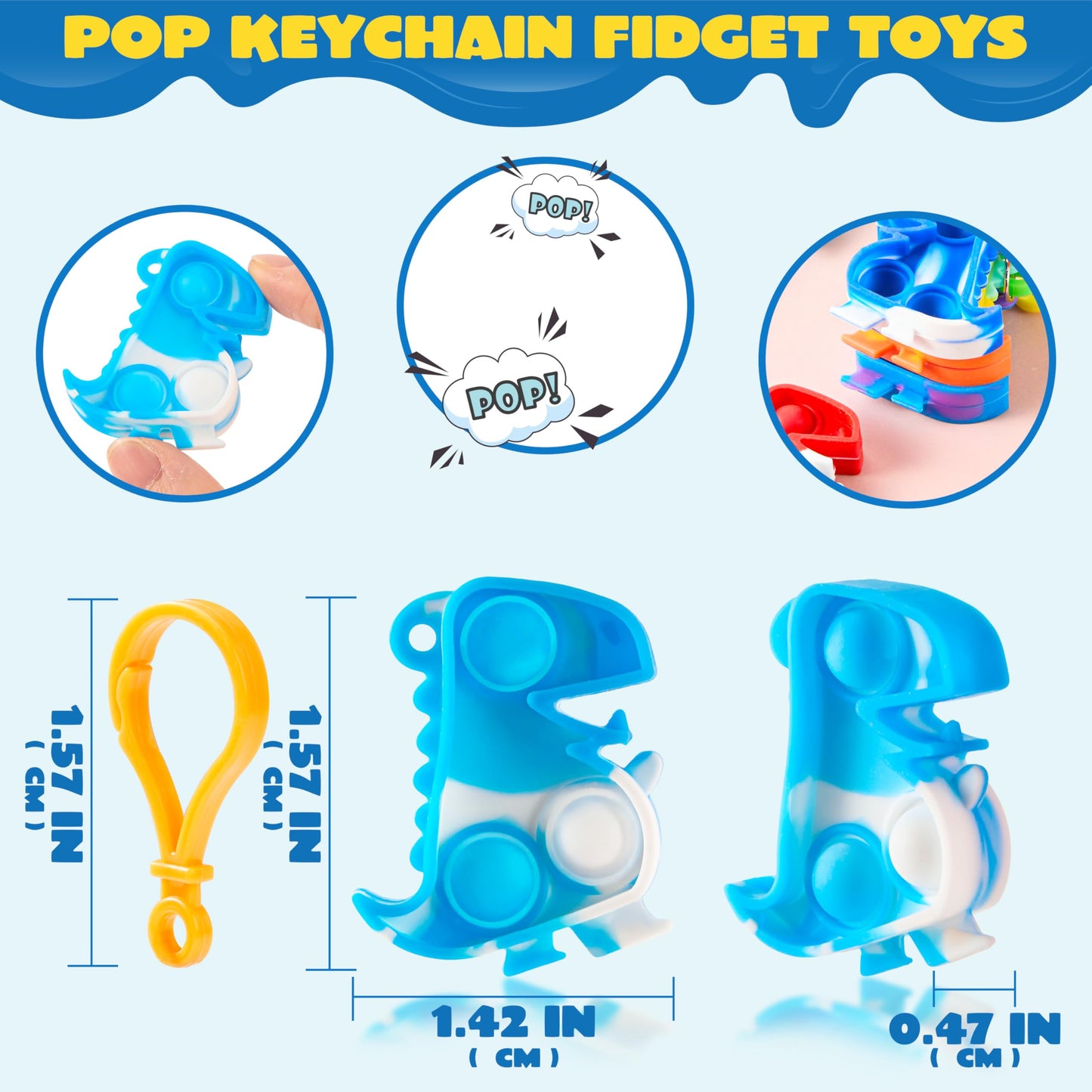 JOYIN Dinosaour Pop Fidget Keychain 30-Pack – Colorful Silicone Sensory Toys for Kids & Classrooms