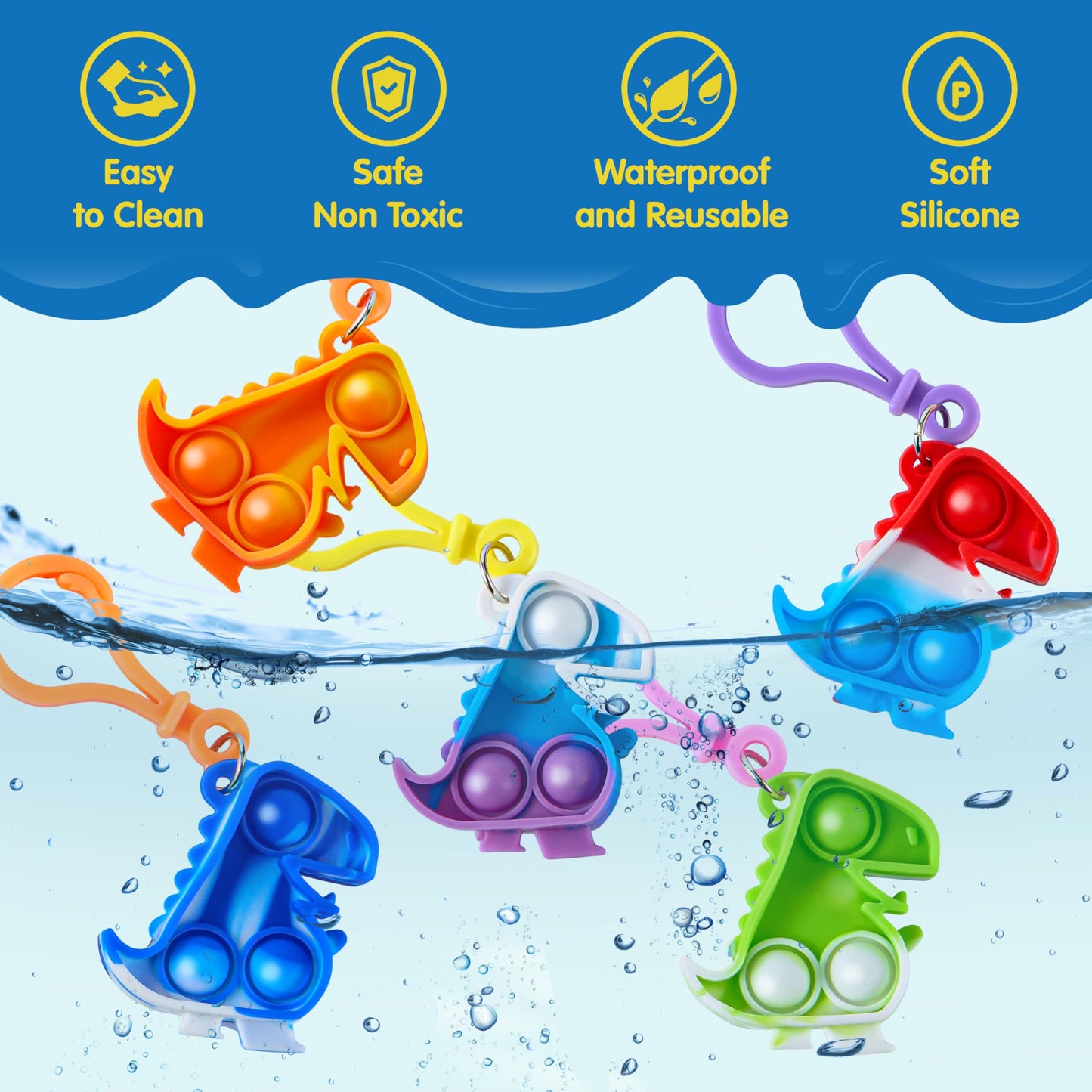 JOYIN Dinosaour Pop Fidget Keychain 30-Pack – Colorful Silicone Sensory Toys for Kids & Classrooms