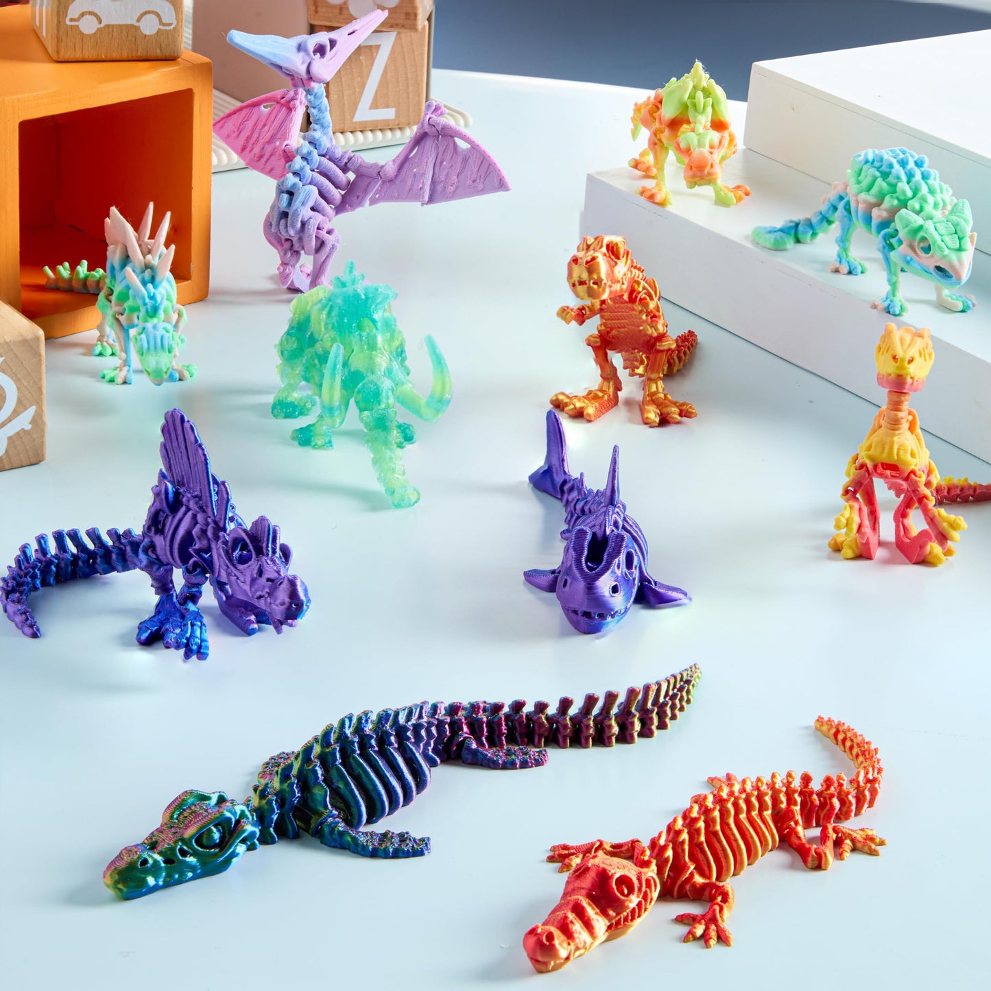 JOYIN 12-Piece 3D Printed Dinosaur Fidget Toys – Articulated Skeletons for Kids, Party Favors
