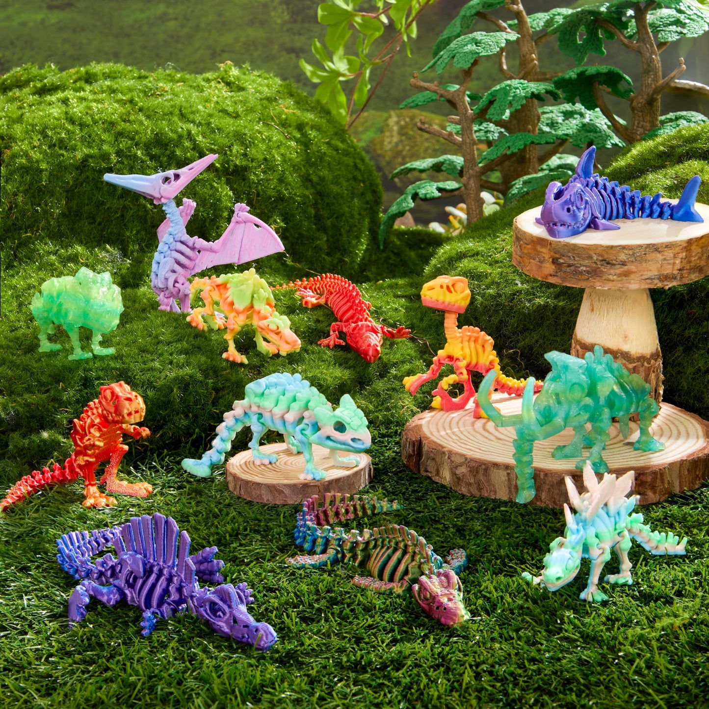 JOYIN 12-Piece 3D Printed Dinosaur Fidget Toys – Articulated Skeletons for Kids, Party Favors