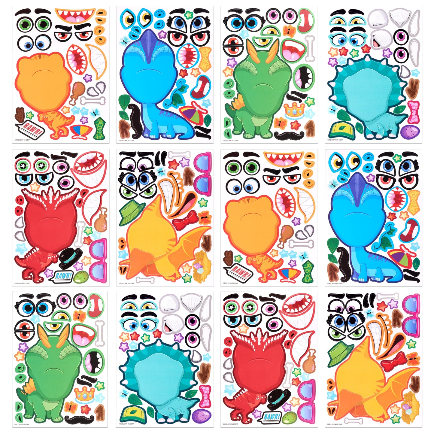 JOYIN 24PCS Make a Face Dinosaur Stickers for Kids – Party Favors & Craft Activities