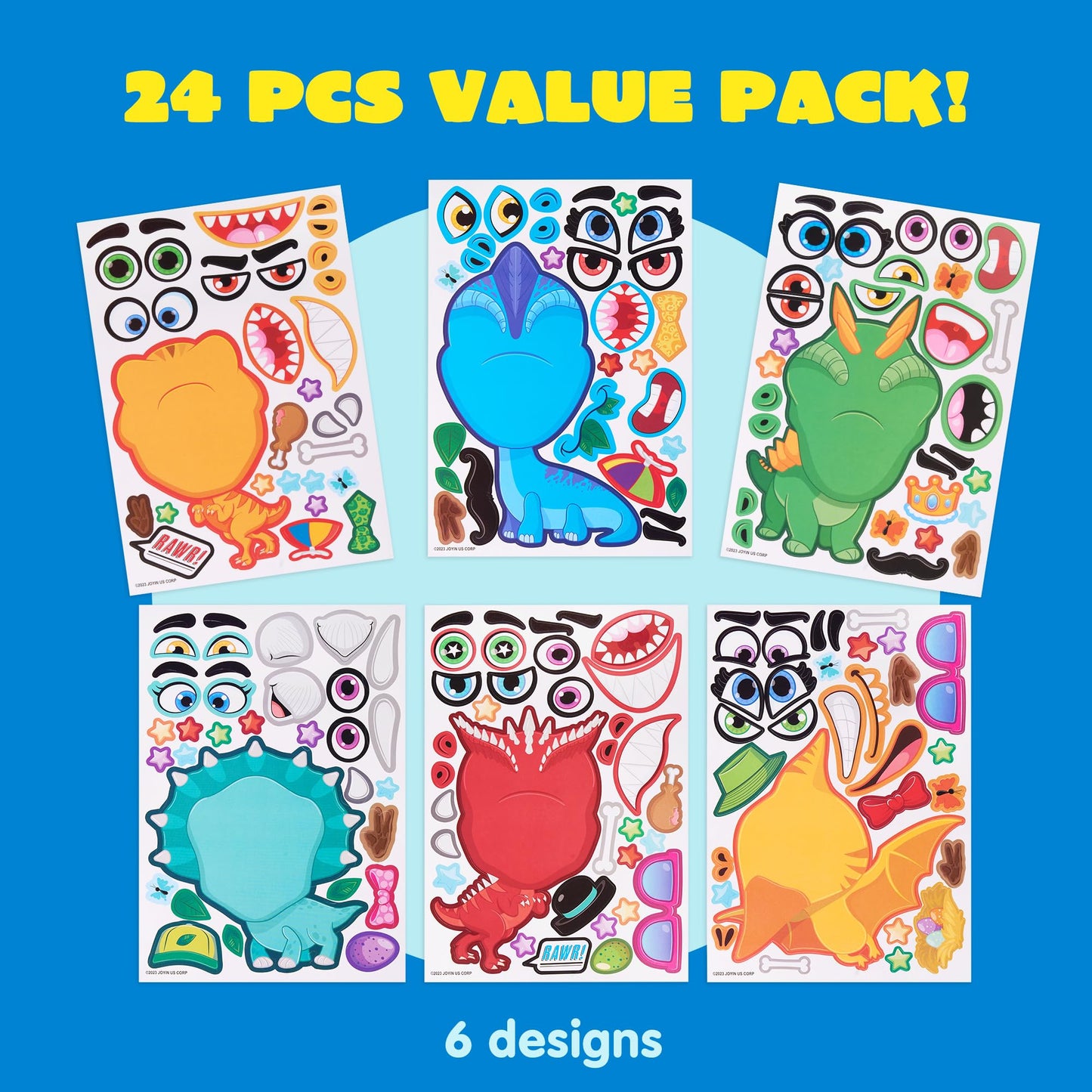 JOYIN 24PCS Make a Face Dinosaur Stickers for Kids – Party Favors & Craft Activities