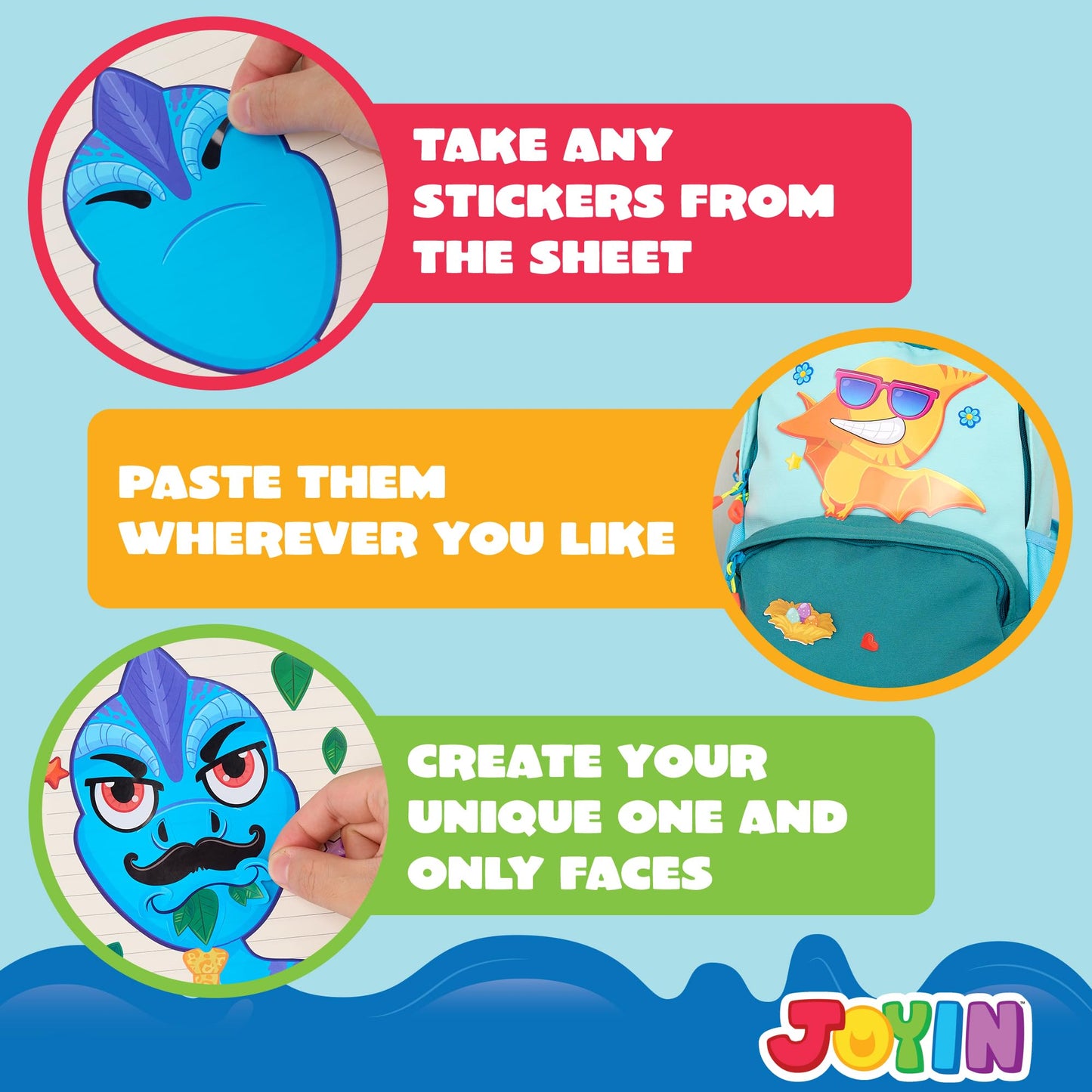JOYIN 24PCS Make a Face Dinosaur Stickers for Kids – Party Favors & Craft Activities