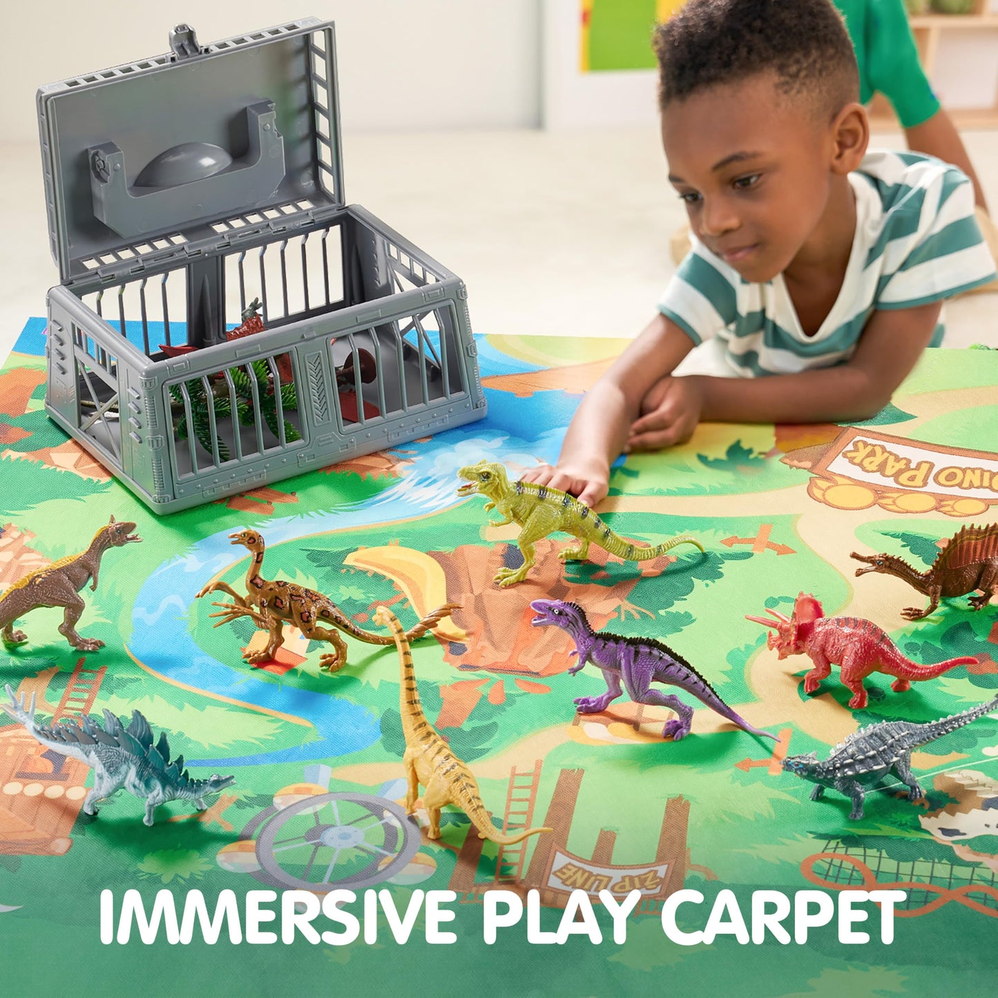 JOYIN 19-Piece Dinosaur Toys with Play Mat & Storage Cage for Toddlers