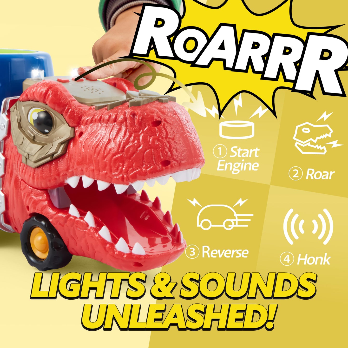 JOYIN Dinosaur Truck Toy for Kids – 6 Figures, Lights, Music & Built-In Storage