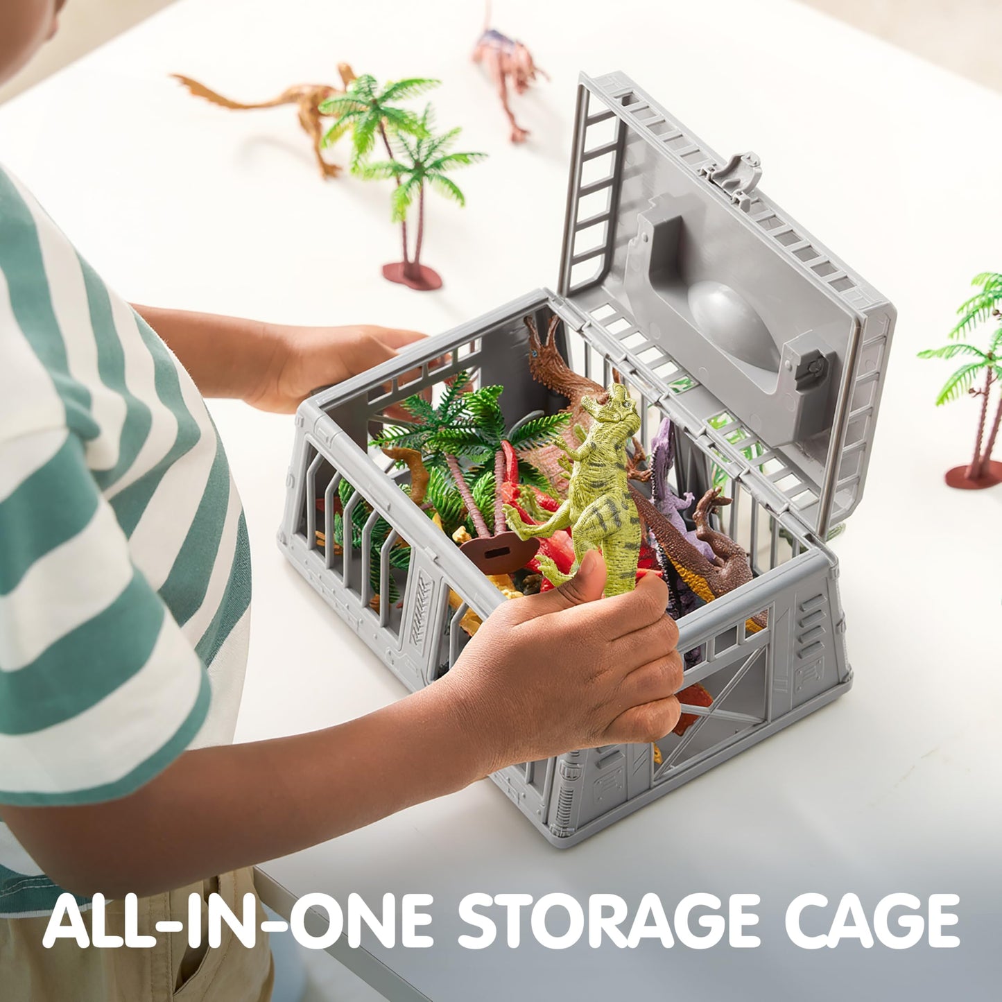 JOYIN 19-Piece Dinosaur Toys with Play Mat & Storage Cage for Toddlers