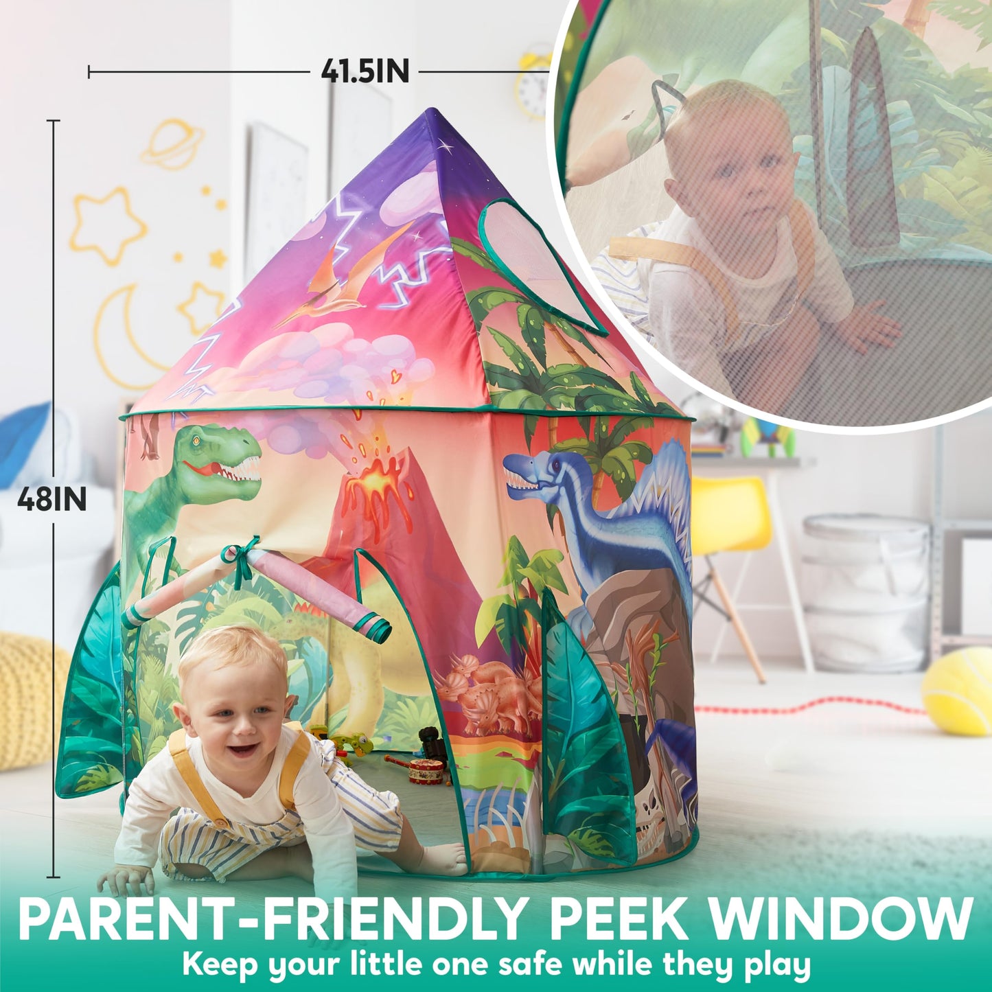 JOYIN Dinosaur Play Tent for Kids | Easy Pop-Up Dino Playhouse