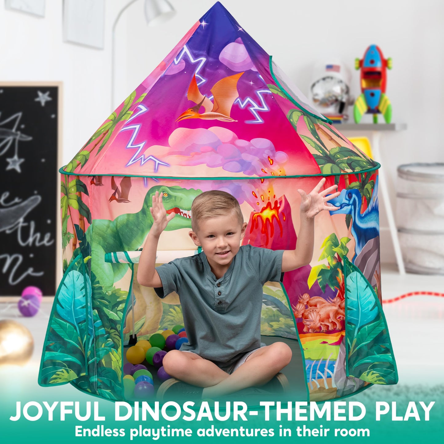 JOYIN Dinosaur Play Tent for Kids | Easy Pop-Up Dino Playhouse