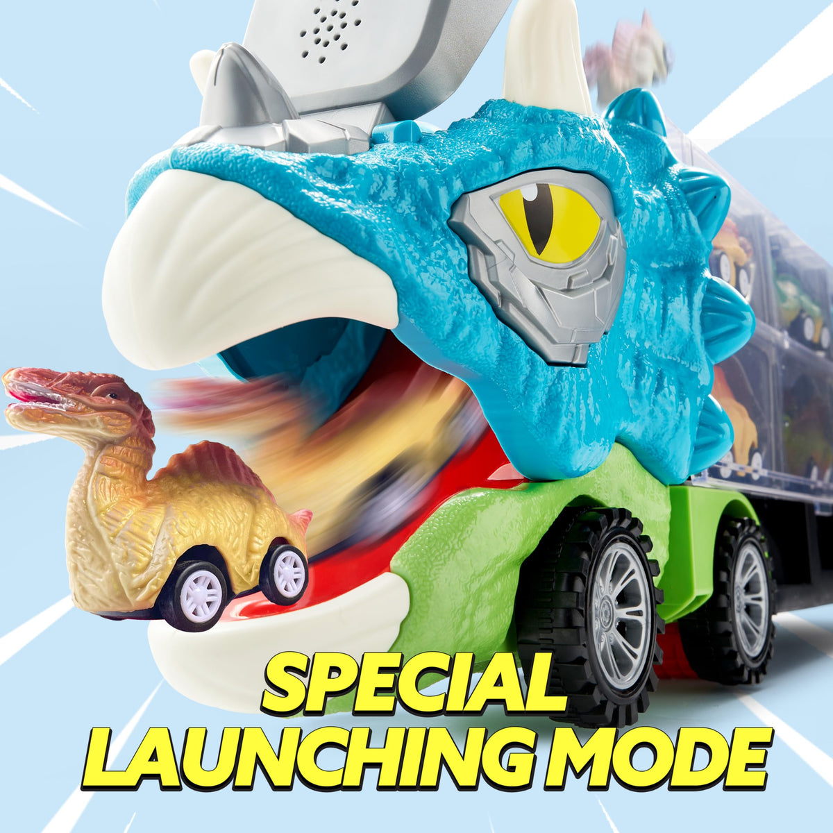 JOYIN 13-in-1 Dinosaur Truck with 12 Pull-Back Cars – Transport Carrier Toy for 3-5 Year Olds