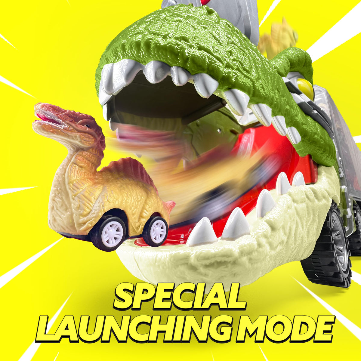 JOYIN 13-in-1 Dinosaur Truck with 12 Pull-Back Cars – Interactive Transport Carrier Toy for Kids 3-5