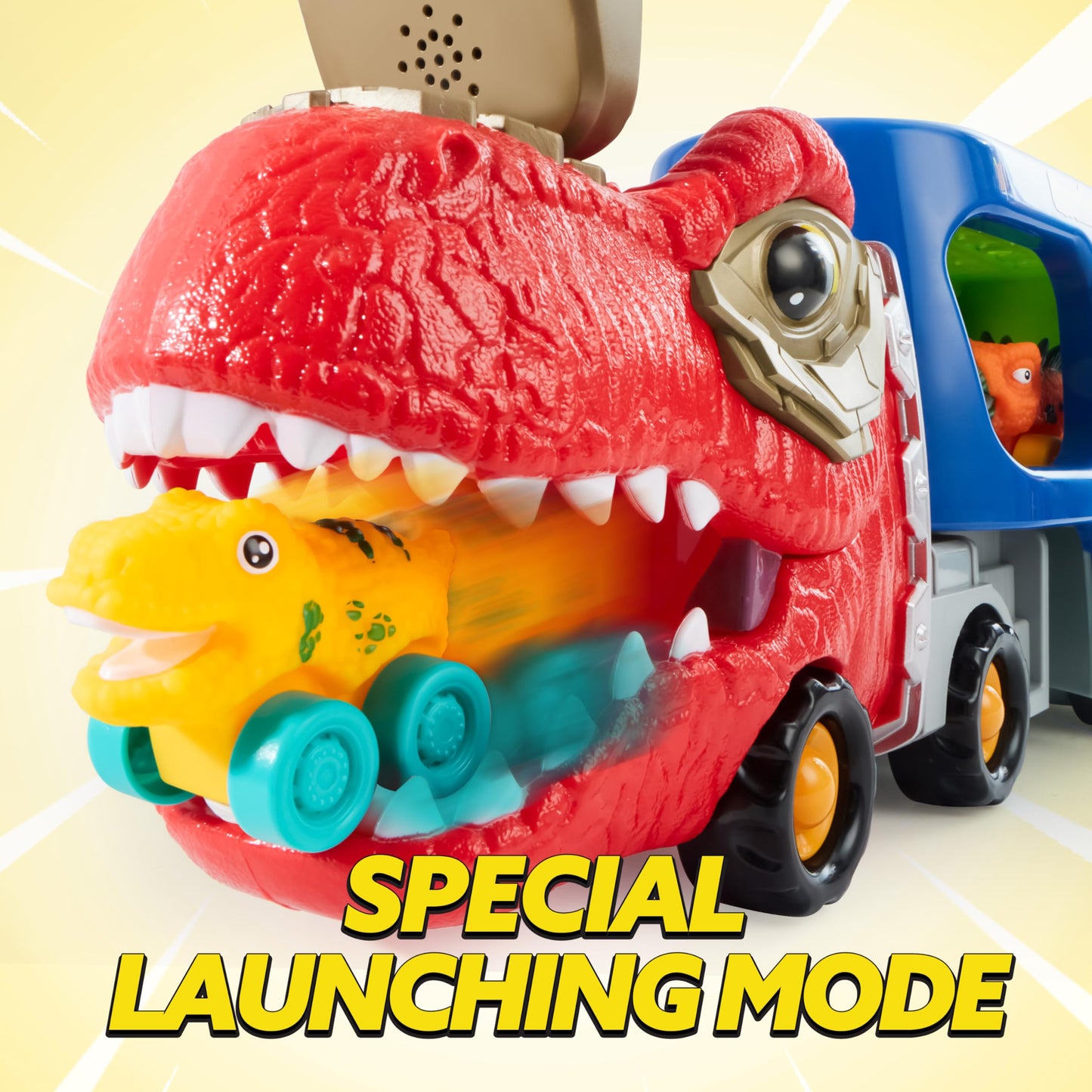 JOYIN Dinosaur Truck Toy for Kids – 6 Figures, Lights, Music & Built-In Storage