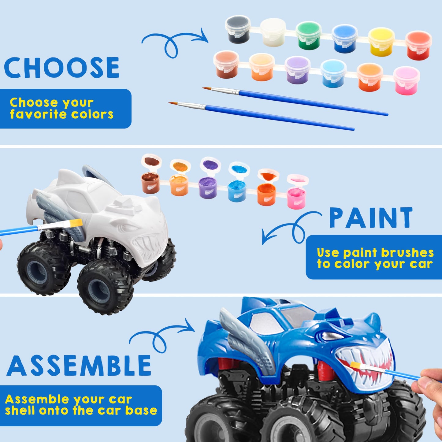 JOYIN Monster Car Craft Kit - Build & Paint Your Own Friction-Powered Truck for Kids