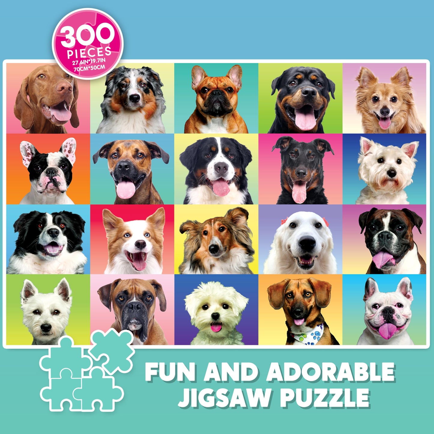 JOYIN 300-Piece Multicolor Dog Puzzle – Large 27.6 x 19.7 in Jigsaw for Kids & Adults