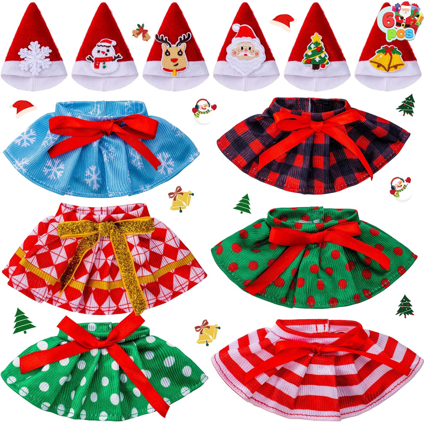 JOYIN 6-Piece Christmas Doll Skirt & Hat Set – Festive Dress-Up for Xmas Dolls