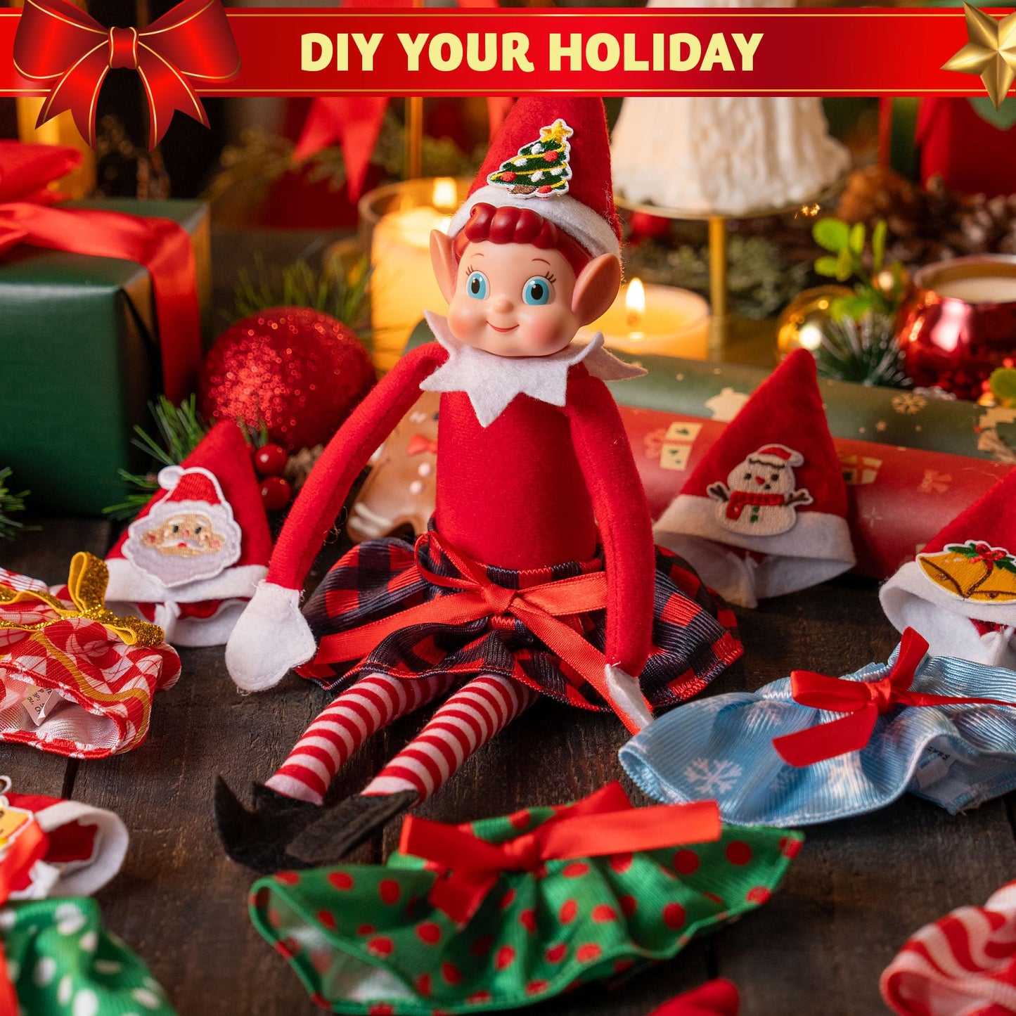JOYIN 6-Piece Christmas Doll Skirt & Hat Set – Festive Dress-Up for Xmas Dolls
