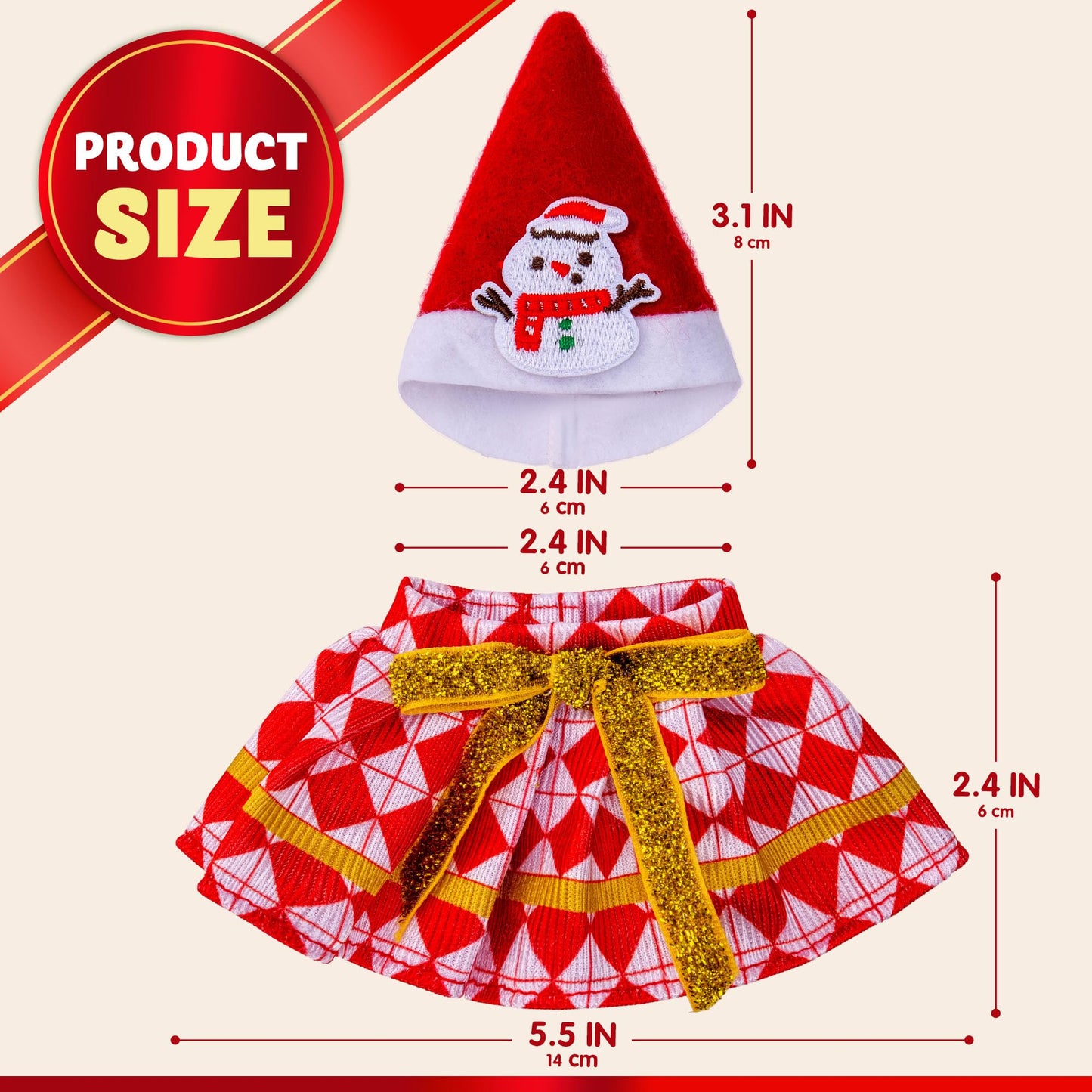 JOYIN 6-Piece Christmas Doll Skirt & Hat Set – Festive Dress-Up for Xmas Dolls