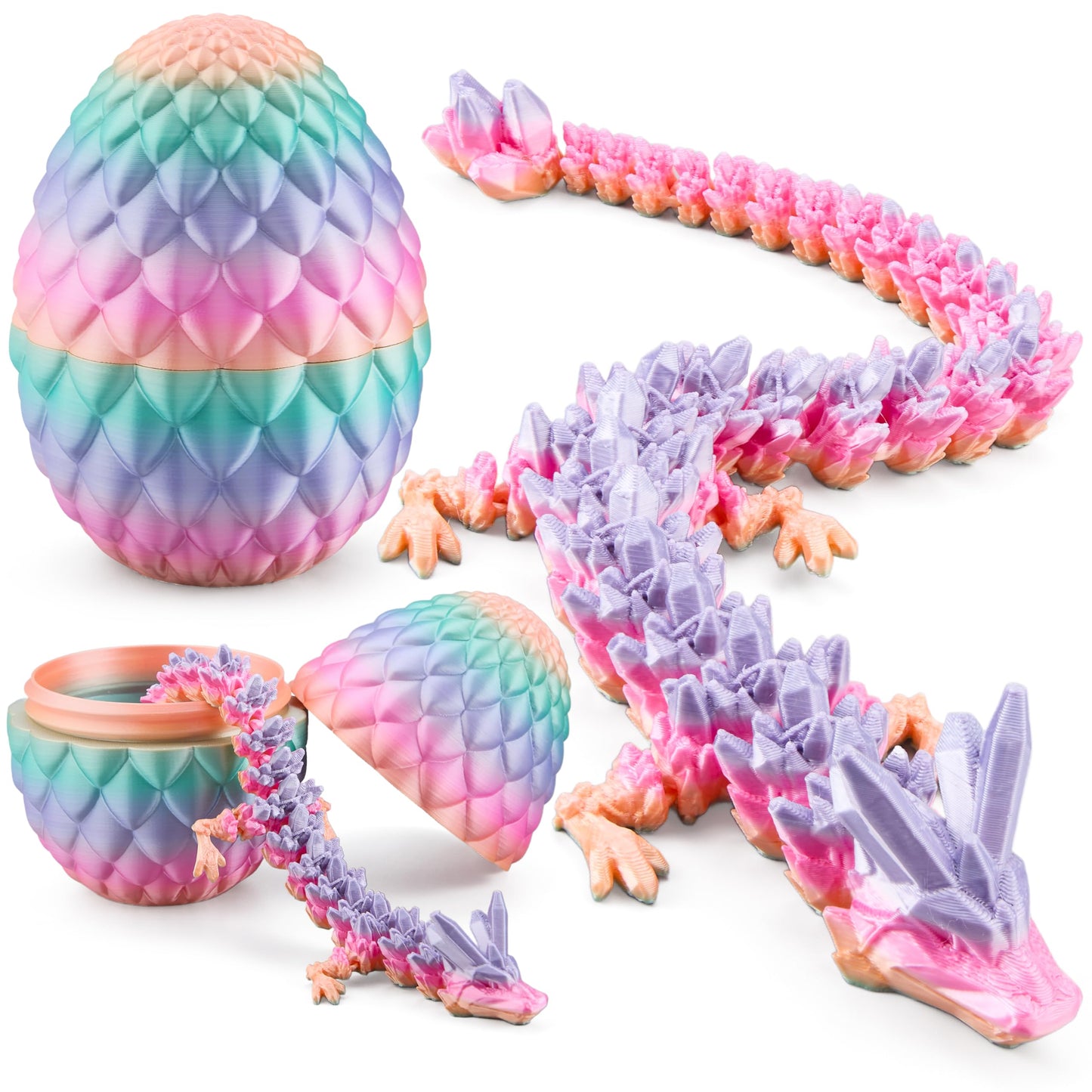 JOYIN 3D Printed Dragon Egg with 12-Inch Laser Rainbow Dragon Inside – Articulated Toy