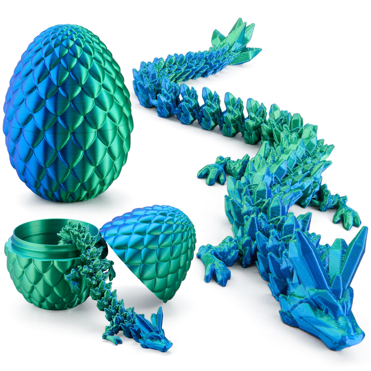 JOYIN 3D Printed Dragon Egg with 12-inch Laser Blue-Green Dragon Inside – Articulated Toy & Easter Gift