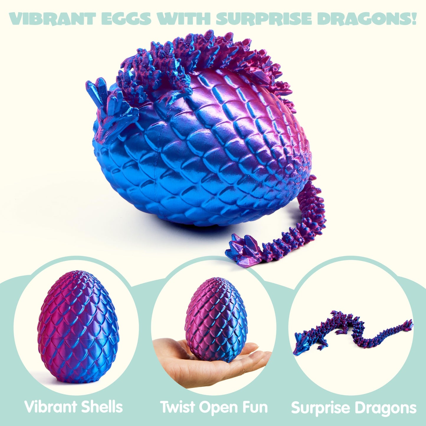 JOYIN 3D Printed Dragon Egg — 12-inch Laser Purple Dragon Inside | Easter Toys & Classroom Prizes