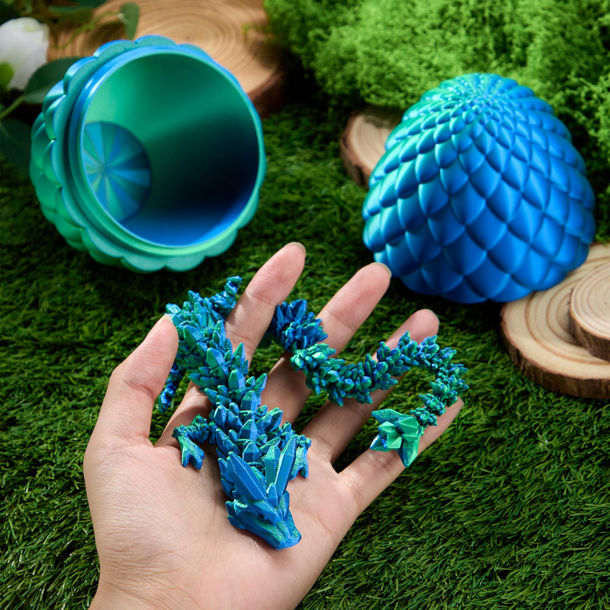 JOYIN 3D Printed Dragon Egg with 12-inch Laser Blue-Green Dragon Inside – Articulated Toy & Easter Gift