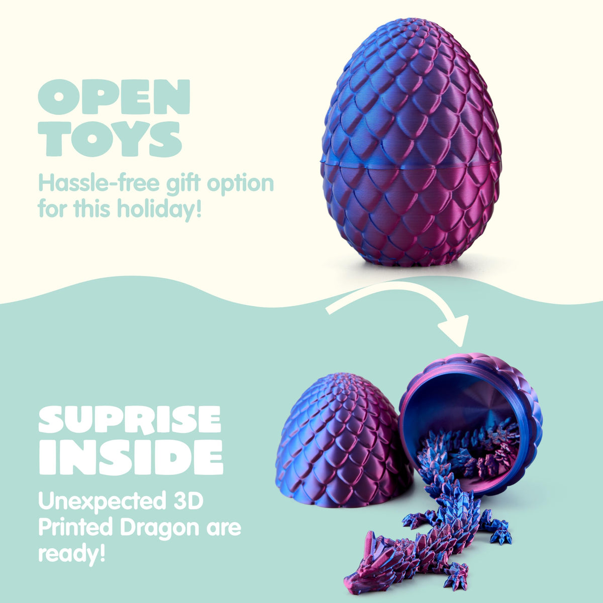 JOYIN 4 Pcs 3D Printed Dragon Eggs with Laser Dragons – Interactive Dragon Toys for Kids (Purple, Blue-Green, Red, Green)