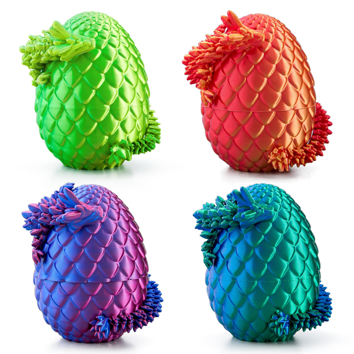 JOYIN 4 Pcs 3D Printed Dragon Eggs with Laser Dragons – Interactive Dragon Toys for Kids (Purple, Blue-Green, Red, Green)
