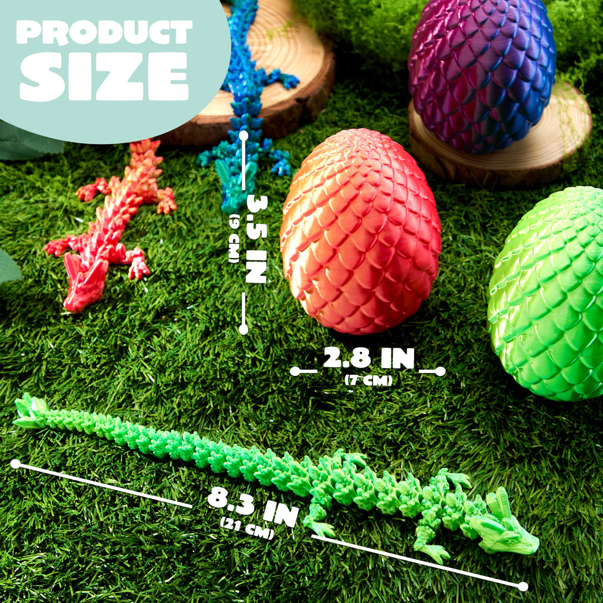 JOYIN 4 Pcs 3D Printed Dragon Eggs with Laser Dragons – Interactive Dragon Toys for Kids (Purple, Blue-Green, Red, Green)