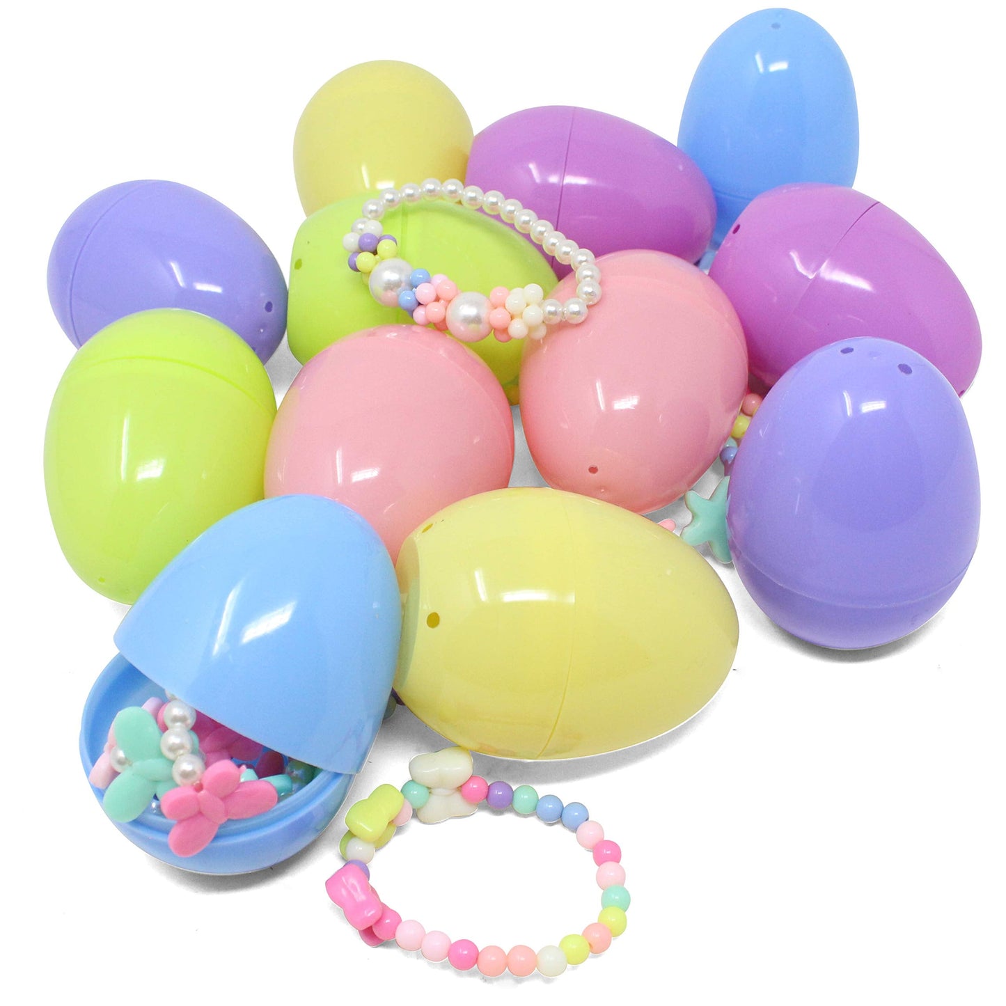 JOYIN 12-Pack Prefilled Easter Eggs with Jewelry Toys – 24 Necklaces & Bracelets for Kids