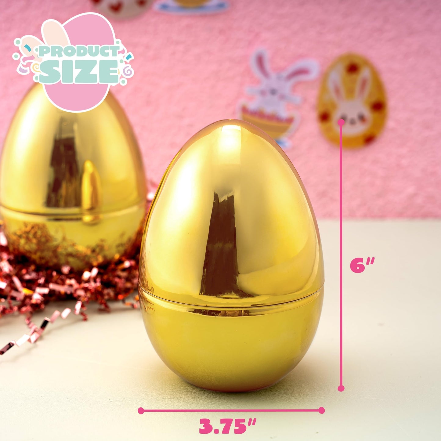 JOYIN 12 Pcs Large Gold Easter Eggs – 6-Inch Jumbo Fillable Plastic Eggs for Easter Hunt & Decor