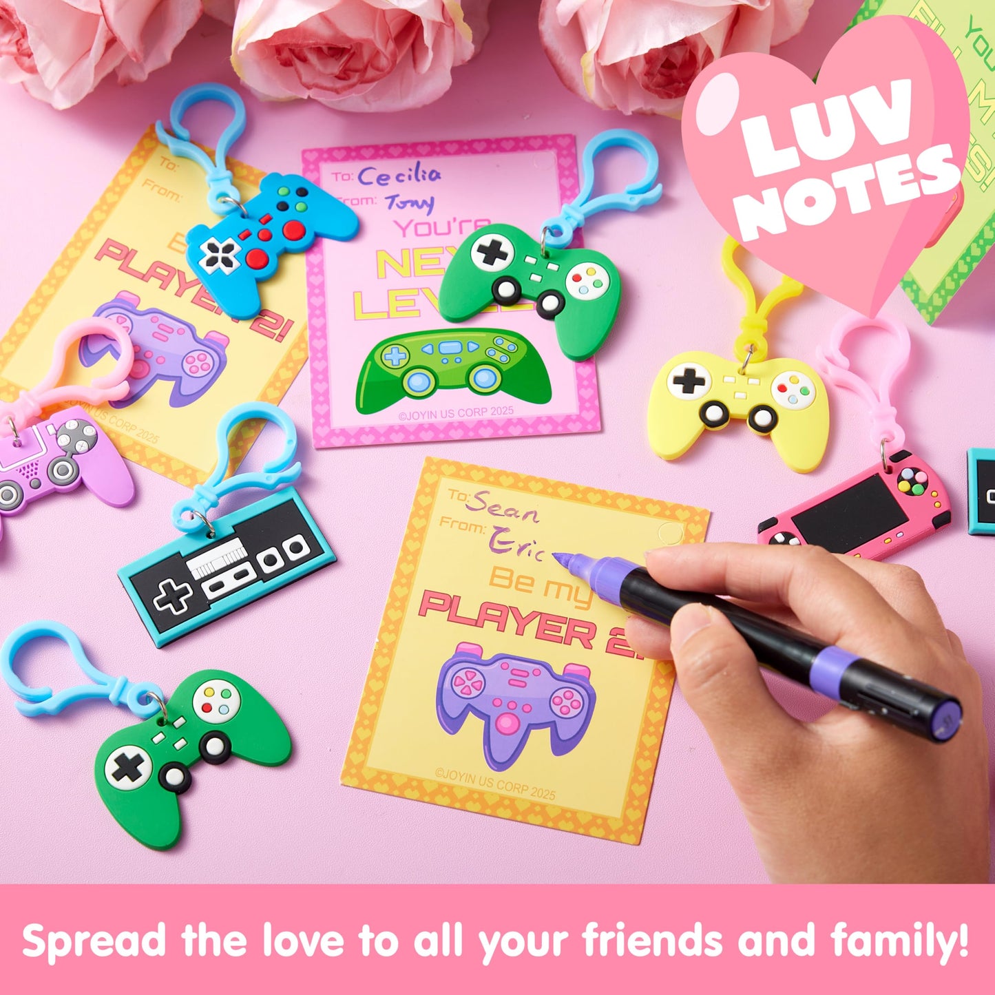 JOYIN 28 Pcs Valentines Day Gift Cards with Video Game Keychains