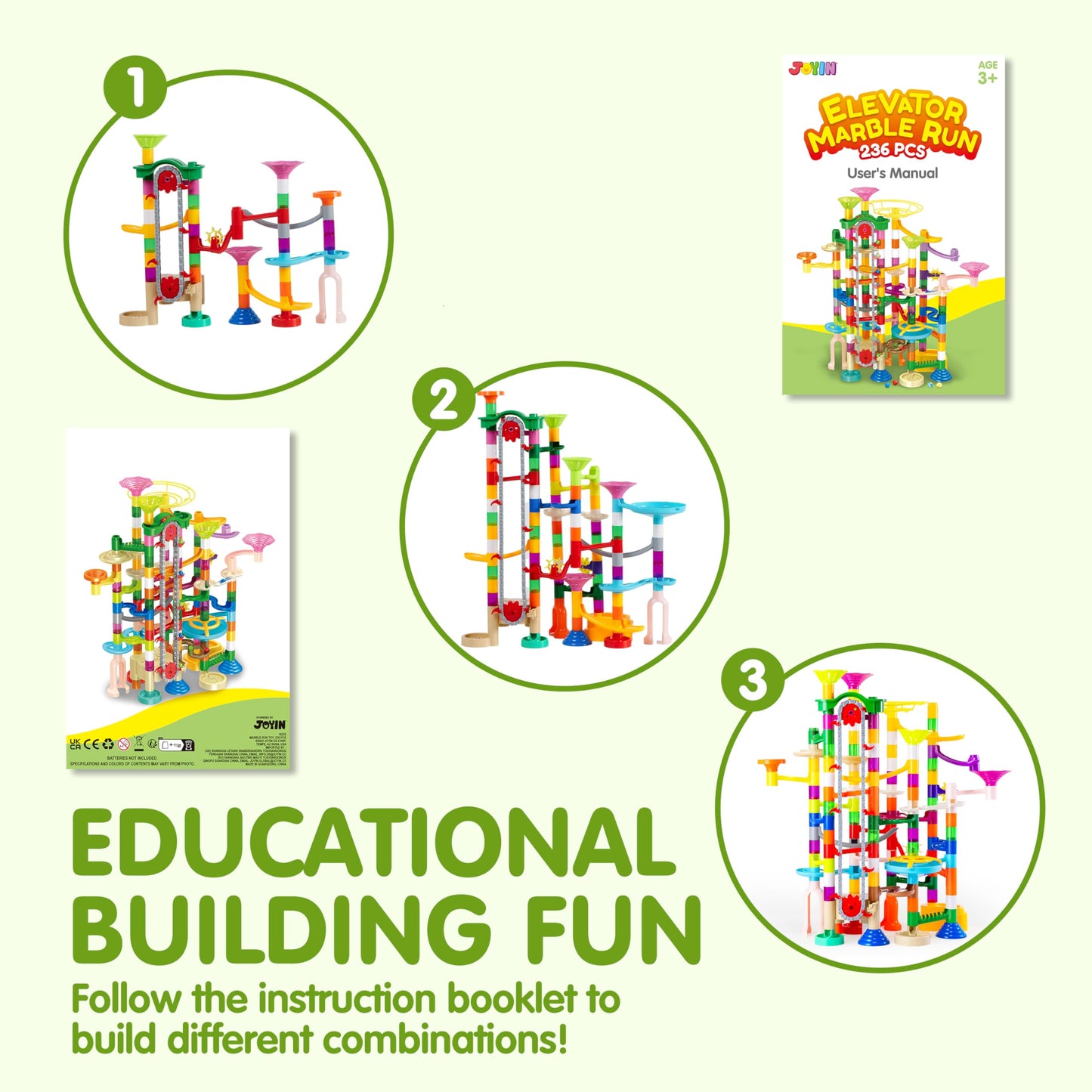 JOYIN 236Pcs Glowing Marble Run with Motorized Elevator – STEM Toy Set