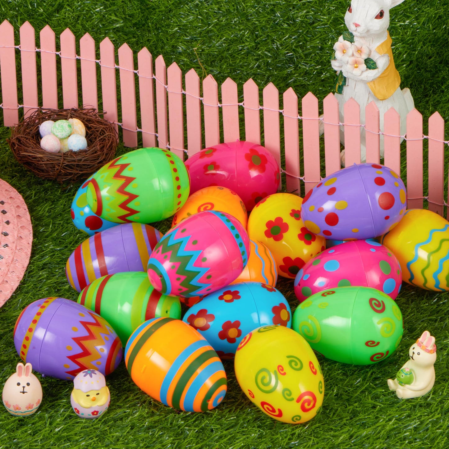JOYIN 18-Pack Colorful Fillable Easter Eggs with Hinged Tops – 3.15-Inch Plastic Eggs for Easter Hunts and Party Favors