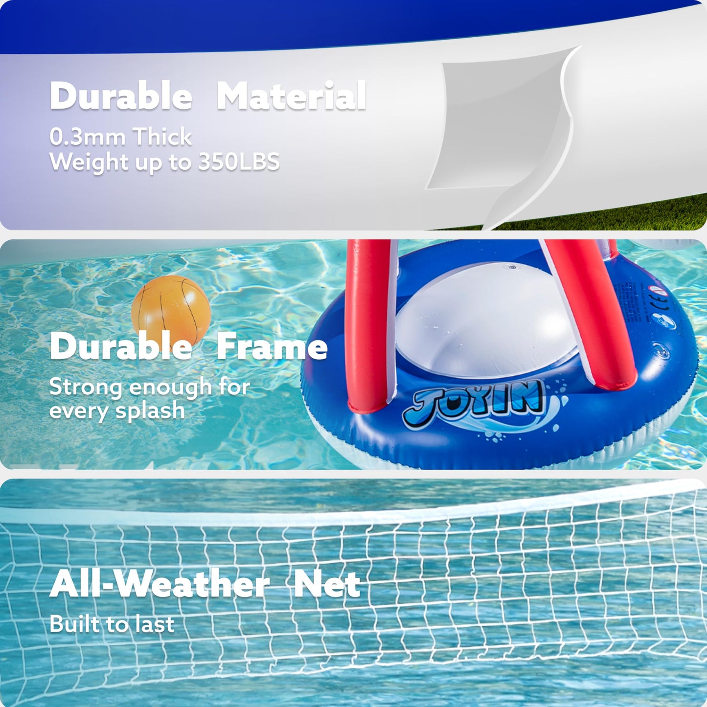 JOYIN Inflatable Pool Float Set – Volleyball Court Net & Basketball Hoops with Balls Included | Summer Pool Games for Kids & Adults | L-Red