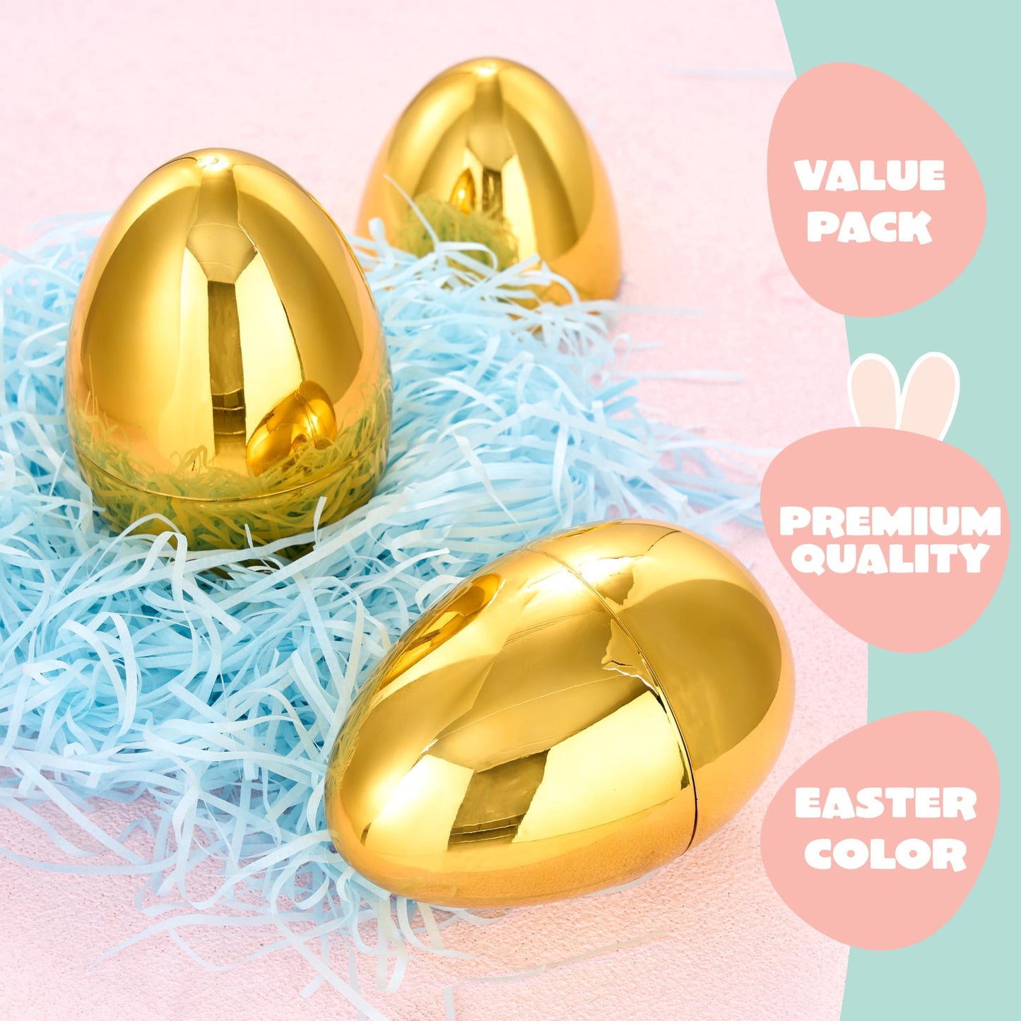 JOYIN 12 Pcs Large Gold Easter Eggs – 6-Inch Jumbo Fillable Plastic Eggs for Easter Hunt & Decor
