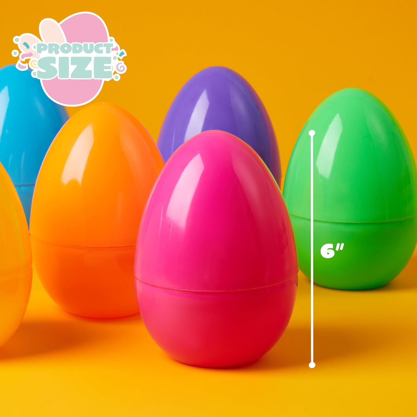 JOYIN 6 Pcs Large Plastic Easter Eggs – 6-Inch Colorful Jumbo Fillable Eggs for Easter Egg Hunts, Party Favors & Classroom Prizes