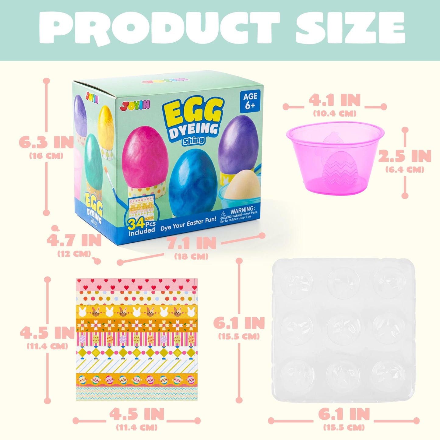 JOYIN 34 PCS Easter Egg Dye Kit – Multicolor Liquid Dyes, Brushes & Egg Stands