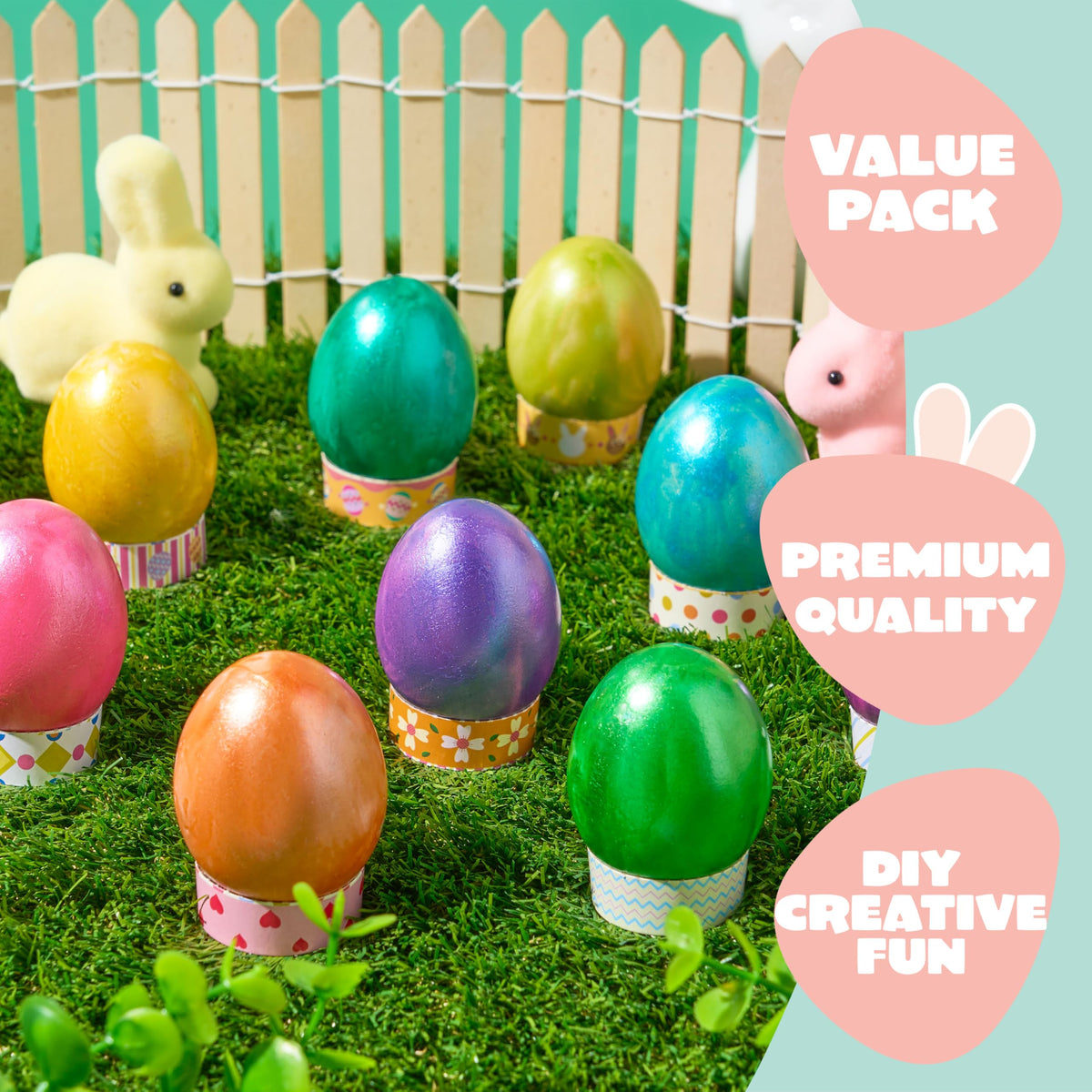 JOYIN 34 PCS Easter Egg Dye Kit – Multicolor Liquid Dyes, Brushes & Egg Stands